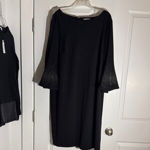 Calvin Klein Black Dress with Embellished Sleeves